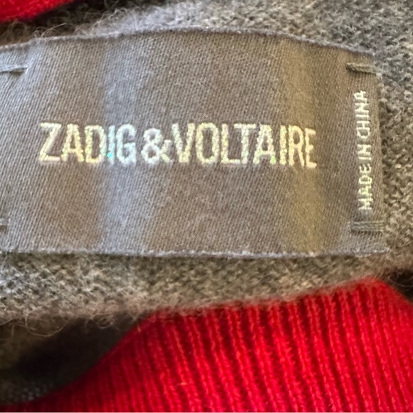 Zadig & Voltaire 💯 Cashmere Stripe Crew Sweater Colors Red Black Gray Si… - Picture 11 of 12
